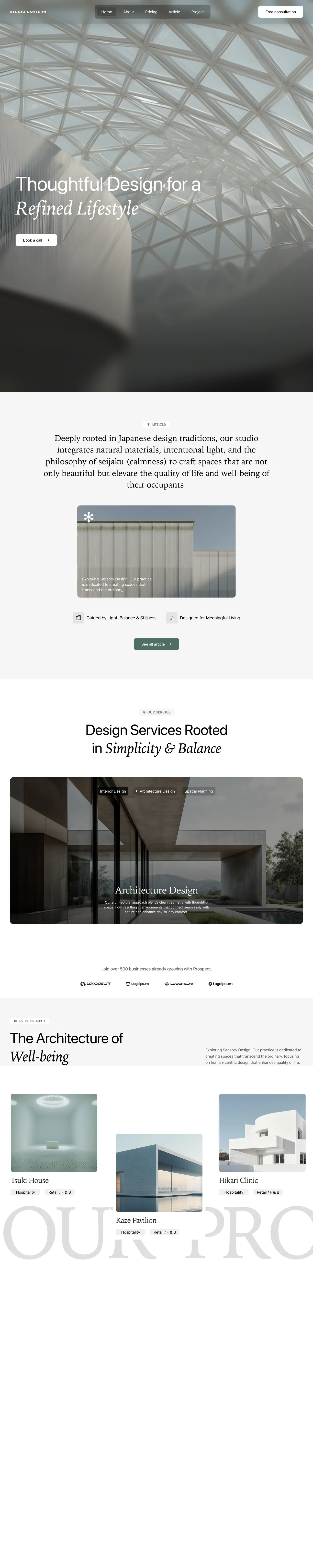 Full-page preview of the Studio Lantern template