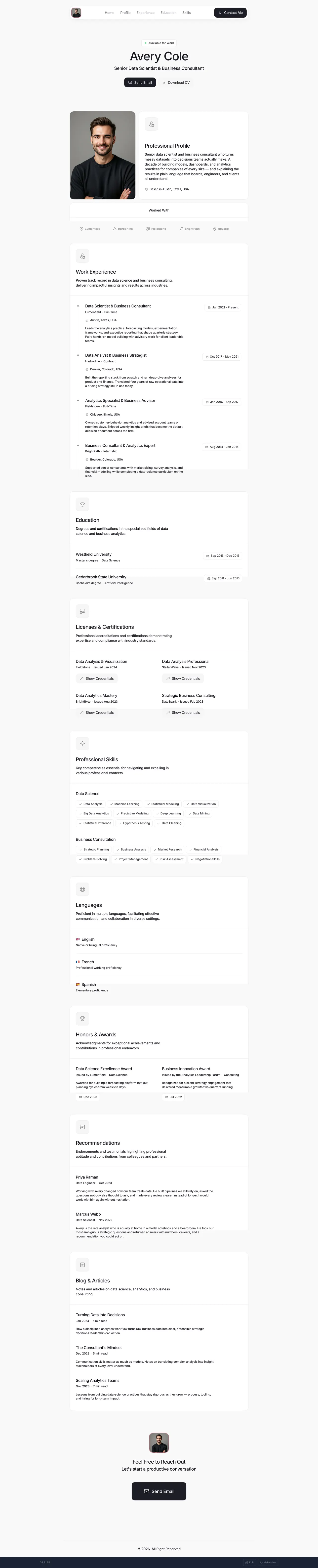 Full-page preview of the Studio Quill template